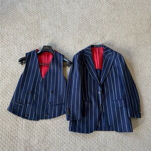 Suitsupply Mid-Blue Wool Cashmere Striped Jacket W/ Vest 34S